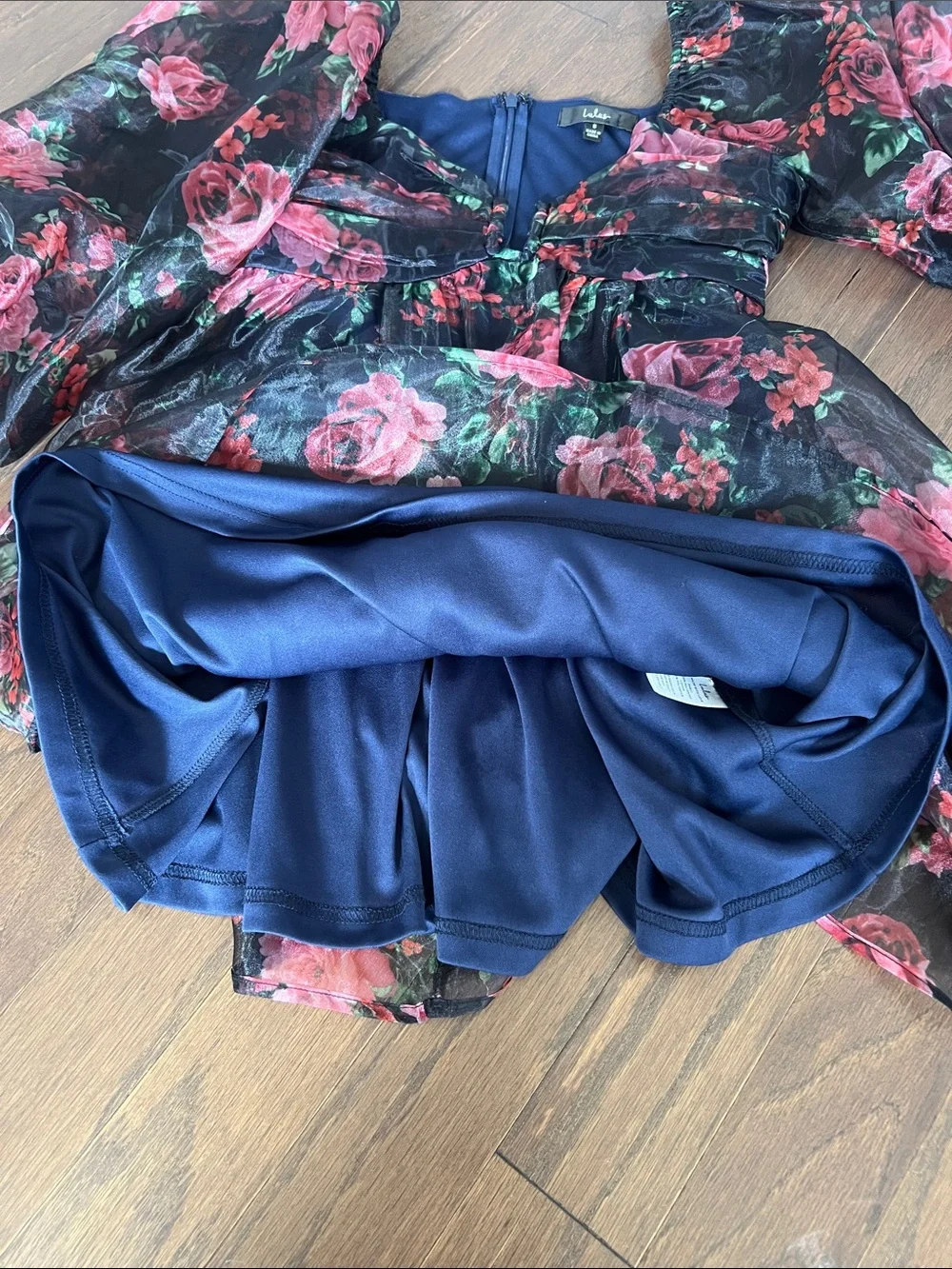 Lulus Sweetly Flirty Navy Blue Floral Organza Puff Sleeve Mini Dress - Picture 8 of 9
